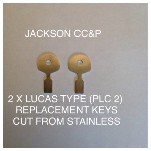 LUCAS TYPE (PLC 2) REPLACEMENT STAINLESS STEEL KEYS X 2 FITS MORRIS 8 & AUSTIN 7